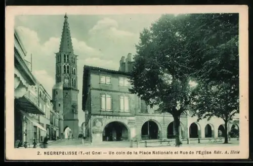 AK Nègrepelisse /T.-et Gne, Un coin de la Place Nationale et Rue de l`Église
