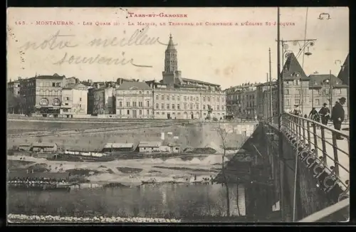 AK Montauban /Tarn-et-Garonne, Les Quais, La Mairie, le Tribunal de Commerce et l`Église St-Jacques