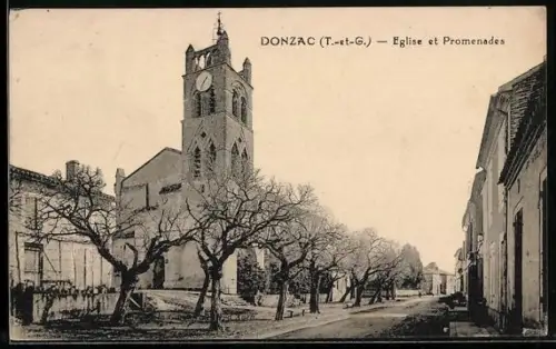 AK Donzac /T.-et-G., Église et Promenades
