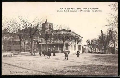 AK Castelsarrasin /Tarn-et-Garonne, Clocher Saint-Sauveur et Promenade du Château