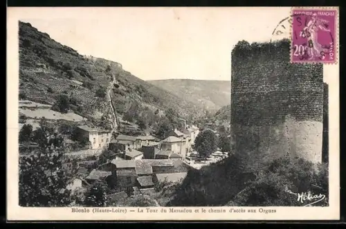 AK Blesle /Haute-Loire, La Tour du Massadou et le chemin d`accès aux Orgues