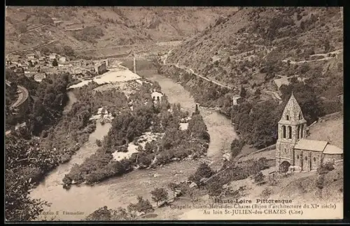 AK Saint-Julien-des-Chazes, Chapelle Sainte-Marie-des-Chazes et vue sur la vallée de la Haute-Loire