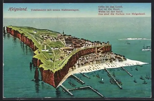 AK Helgoland, Totalansicht mit neuen Hafenanlagen