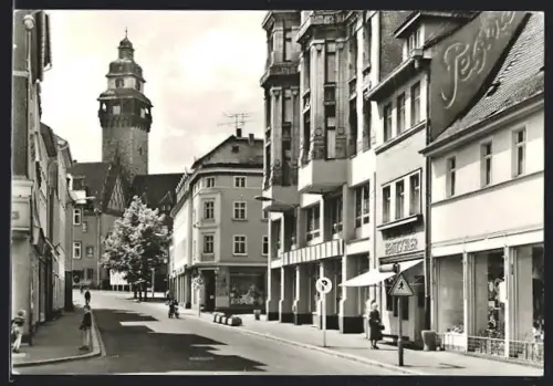 AK Zeitz, Blick zum Rathaus, Strassenpartie