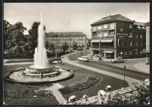 AK Kaiserslautern /Pfalz, Pariser Strasse, Fackelrondell, Karlsberg-Bierhaus