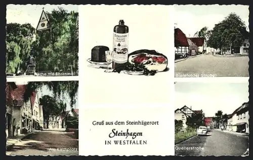 AK Steinhagen in Westfalen, Kirche mit Ehrenmal, Bielefelder Strasse, Am Kirchplatz, Quellerstrasse, Schinkenhäger