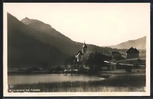 AK Weissensee bei Füssen, Kirche, See, Berge