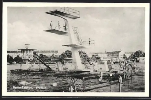 AK Berlin-Pankow, Freibad mit Sprungturm