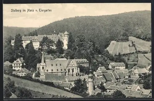 AK Stolberg im Harz, Ortsansicht v. Tiergarten
