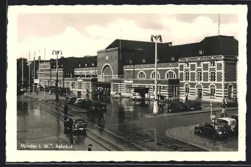 AK Münster i. W., Bahnhof aus der Vogelschau