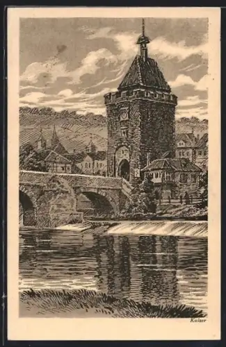 Künstler-AK Esslingen am Neckar, Brücke und Stadttor, Schwäb. Liederfest 1925