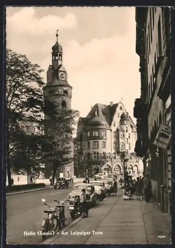 AK Halle /Saale, Am Leipziger Turm, Strassenpartie