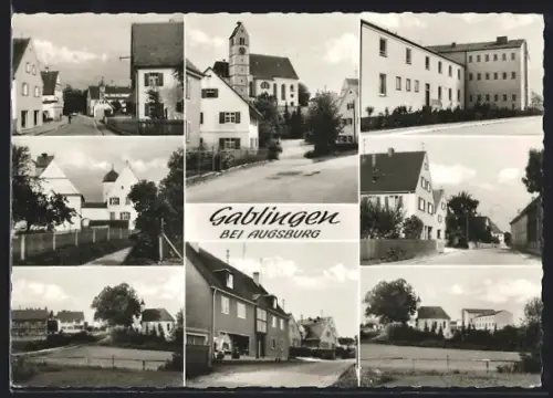 AK Gablingen bei Augsburg, Ortspartien, Geschäft, Kirche