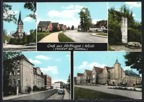 AK Mettingen i. Westf., Kirche, Ehrenmal, Strassenpartien