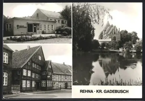 AK Rehna /Gadebusch, Kirche, Gasthaus, Apothekengebäude