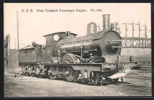 AK Britische Lokomotive Nr. 486 mit Kohlentender, englische Eisenbahn