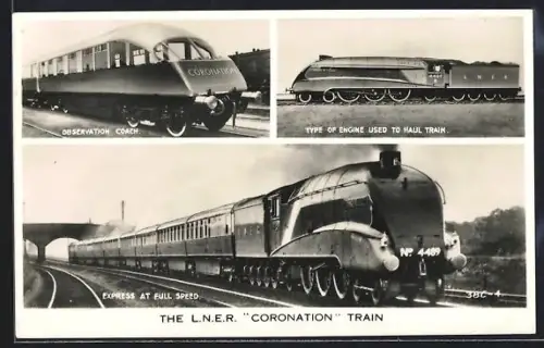 AK englische Eisenbahnen: Observation Coach Coronation, Type of Engine used to Haul Train Lok-Nr. 4489