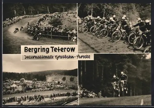 AK Teterow /Meckl., Bergring, Motorräder beim Rennen auf der Internationalen Grasbahn-Strecke