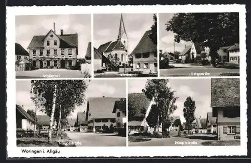 AK Woringen, Hauptstrasse, Molkerei, Kirche