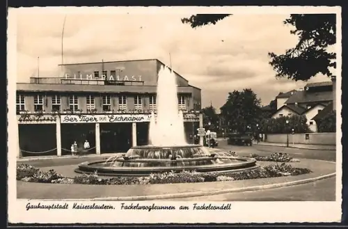 AK Kaiserslautern, Kino Filmpalast und Fackelwoogbrunnen am Fackelrondel