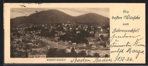 Mini-AK Baden-Baden, Teilansicht, Neujahrsgruss