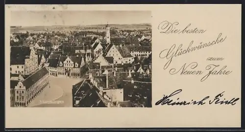 Mini-AK Memmingen, Strassenpartie, Neujahrsgruss