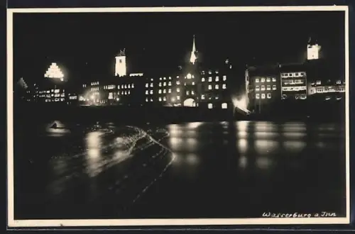 AK Wasserburg a. Inn, Ortspartie bei Nacht
