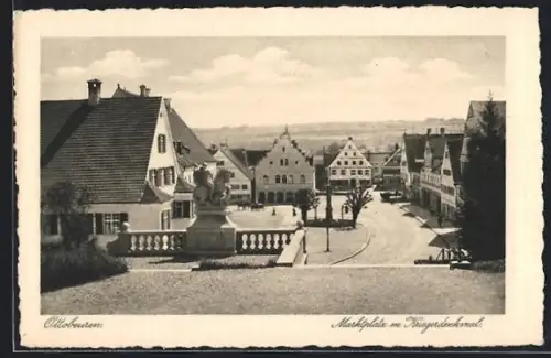 AK Ottobeuren, Marktplatz mit Kriegerdenkmal