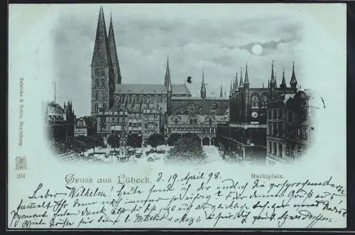 Mondschein-AK Lübeck, Marktplatz