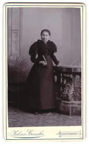 Fotografie Julius Grusche, Neugersdorf, Elegante Dame in edlem Kleid