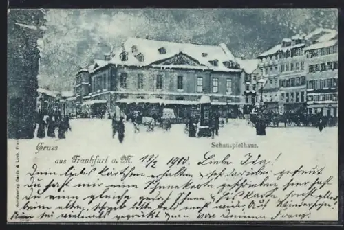 AK Frankfurt a. M., Schauspielhaus im Winter, Panorama