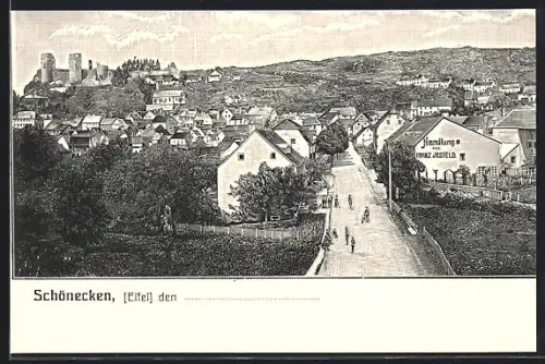 AK Schönecken /Eifel, Burg, Ortsansicht, Handlung Franz Irsfeld, rückseitig Liedtext
