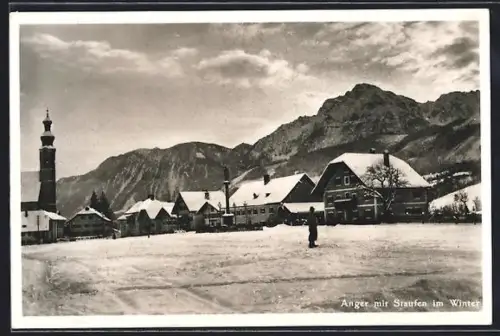 AK Anger, Ortsansicht mit dem Staufen im Winter