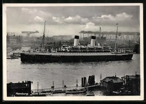 AK Zweischrauben-Motorschiff Monte Sarmiento im Hamburger Hafen, Passagierschiff