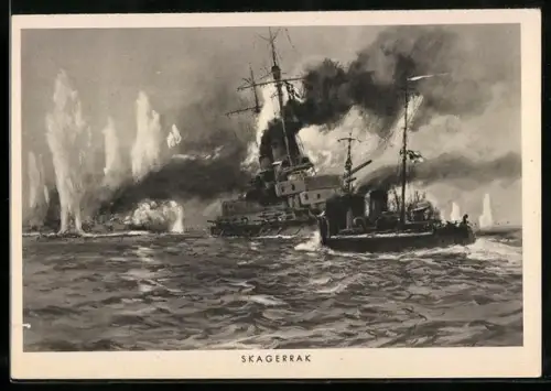 Künstler-AK Hans Bohrdt: Kriegsschiffe in der Seeschlacht am Skagerrak 1916