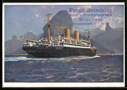 Künstler-AK Hans Bohrdt: Rio de Janeiro, Doppelschrauben Dampfer Passagierschiff Sierra Ventana fährt in den Hafen ein