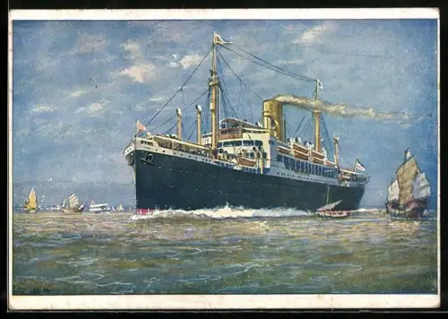 Künstler-AK Passagierschiff Saarbrücken in Fahrt, Norddeutscher Lloyd Bremen