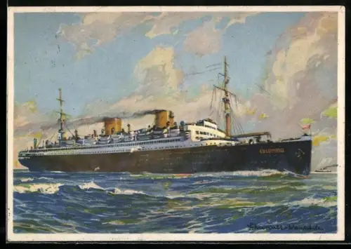 Künstler-AK Schnelldampfer Columbus des Nordddeutschen Lloyd Bremen, Passagierschiff