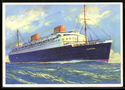 AK Passagierschiff Europa des Norddeutschen Loyd auf hoher See, Passagierschiff