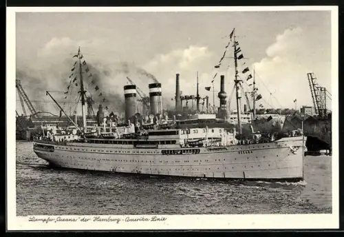 AK Dampfer Oceania der Hamburg-Amerika Linie bei Ausfahrt aus dem Hamburger Hafen, Passagierschiff