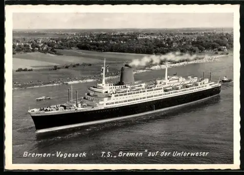AK Bremen-Vegesack, Passagierschiff TS Bremen auf der Unterweser
