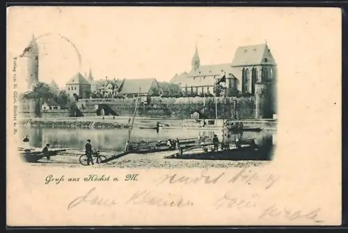 AK Höchst a. M., Stadtmauer, Kirche, Flussufer