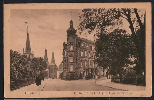 AK Oldenburg, Damm mit Schloss und Lambertikirche