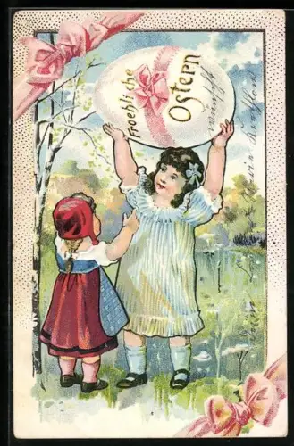 AK Mädchen hebt Osterei, Fröhliche Ostern