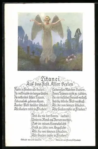 AK Engel segnet ein Grab, Litanei auf das Fest Aller Seelen