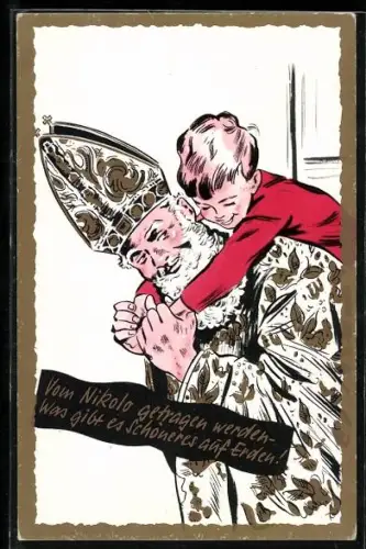 AK Nikolo mit Knabe auf den Schultern