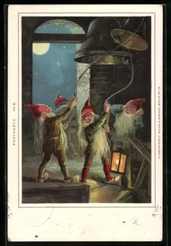 AK Zwerge läuten die Glocken in der Kirche