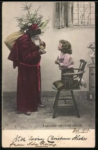 AK Kleines Kind kniet vor dem Weihnachtsmann