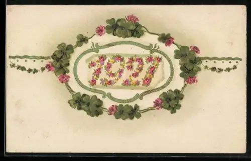 Präge-AK Jahreszahl 1927 im Kleeblatt-Rahmen