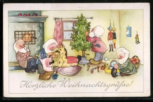 AK Zwerge bereiten sich auf Weihnachten vor